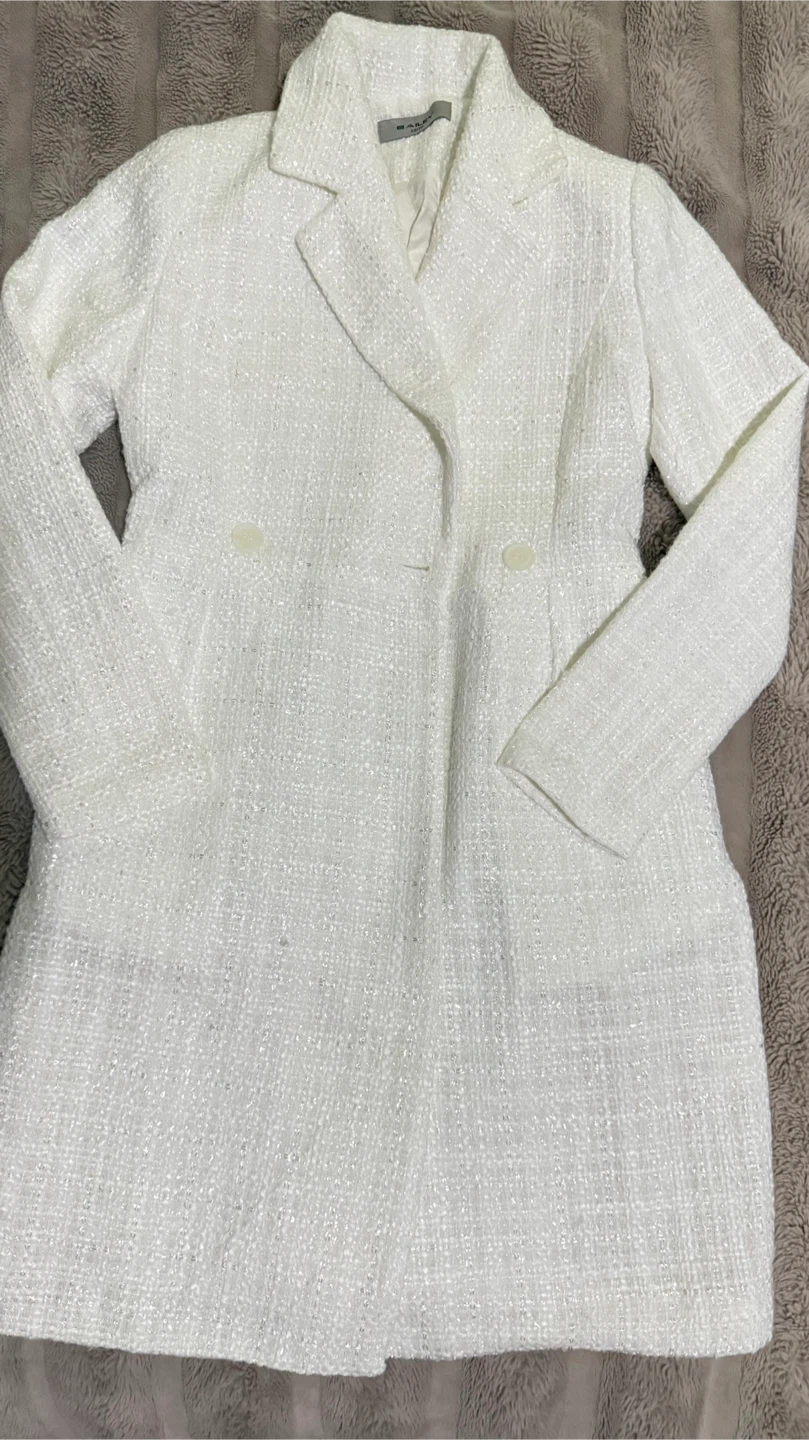 White Double-Breasted Tweed Jacket