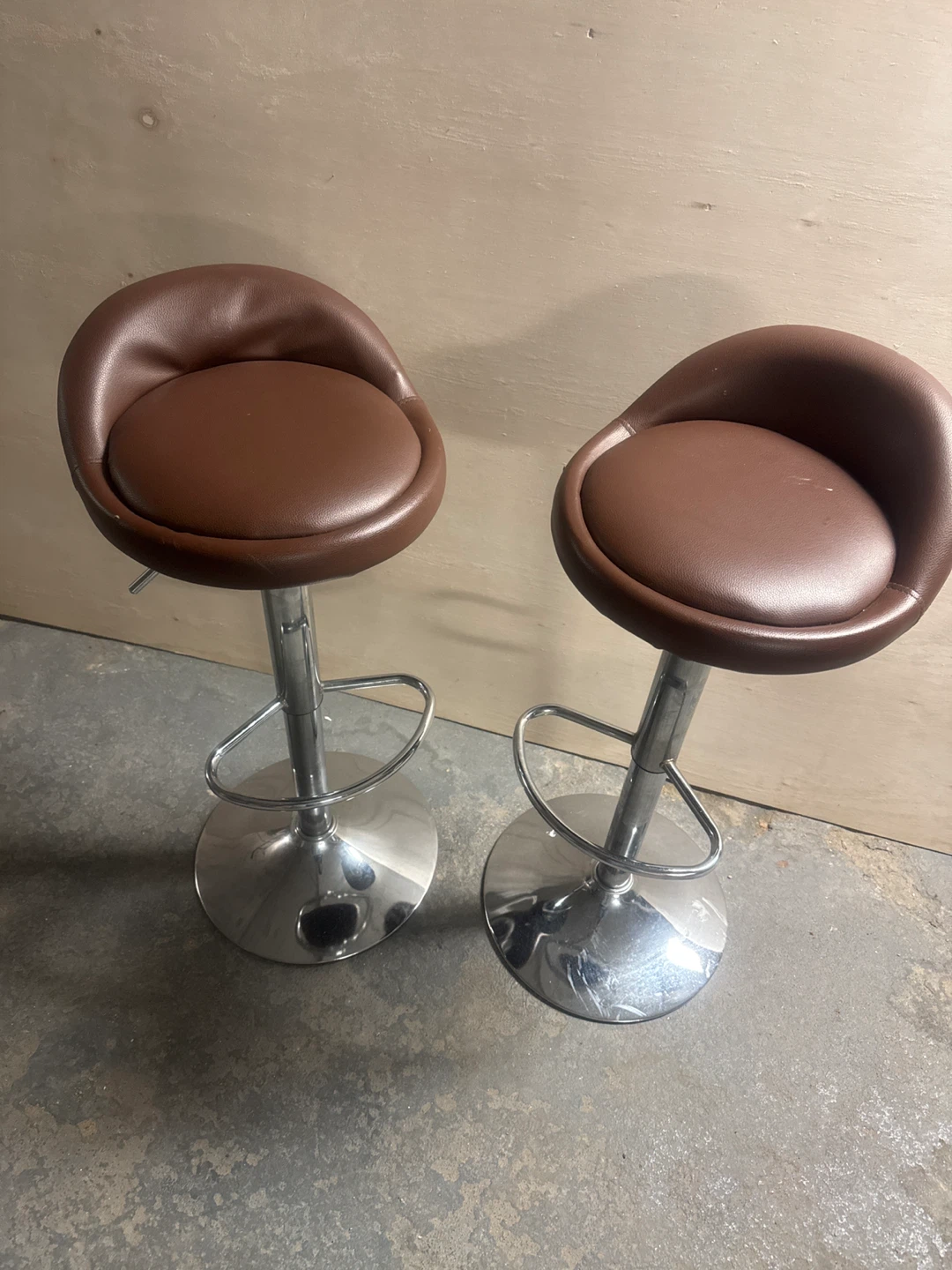Brown Faux Leather Adjustable Bar Stools (Set of 2)