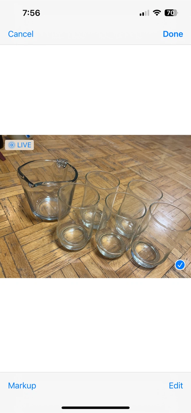5 glass cups and one jar