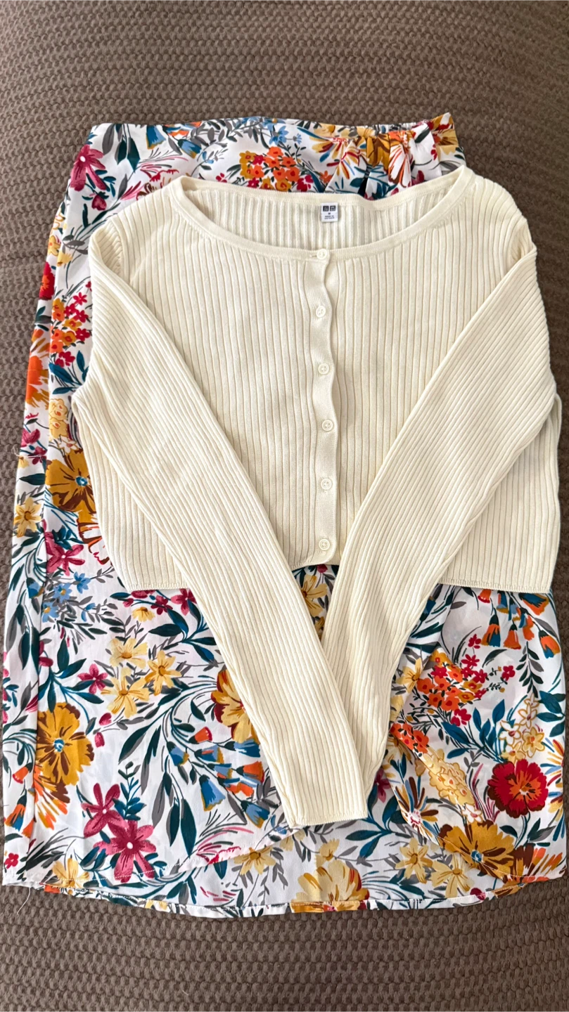 Uniqlo Ribbed Cropped Cardigan Cream