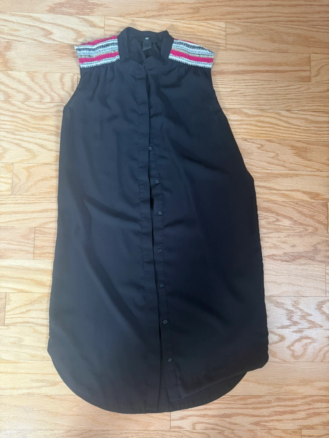 Black Sleeveless Tunic Shirt with Embroidered Yoke