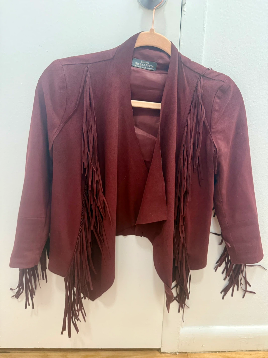 Womens Burgundy Faux Suede Fringe Jacket - photo 2