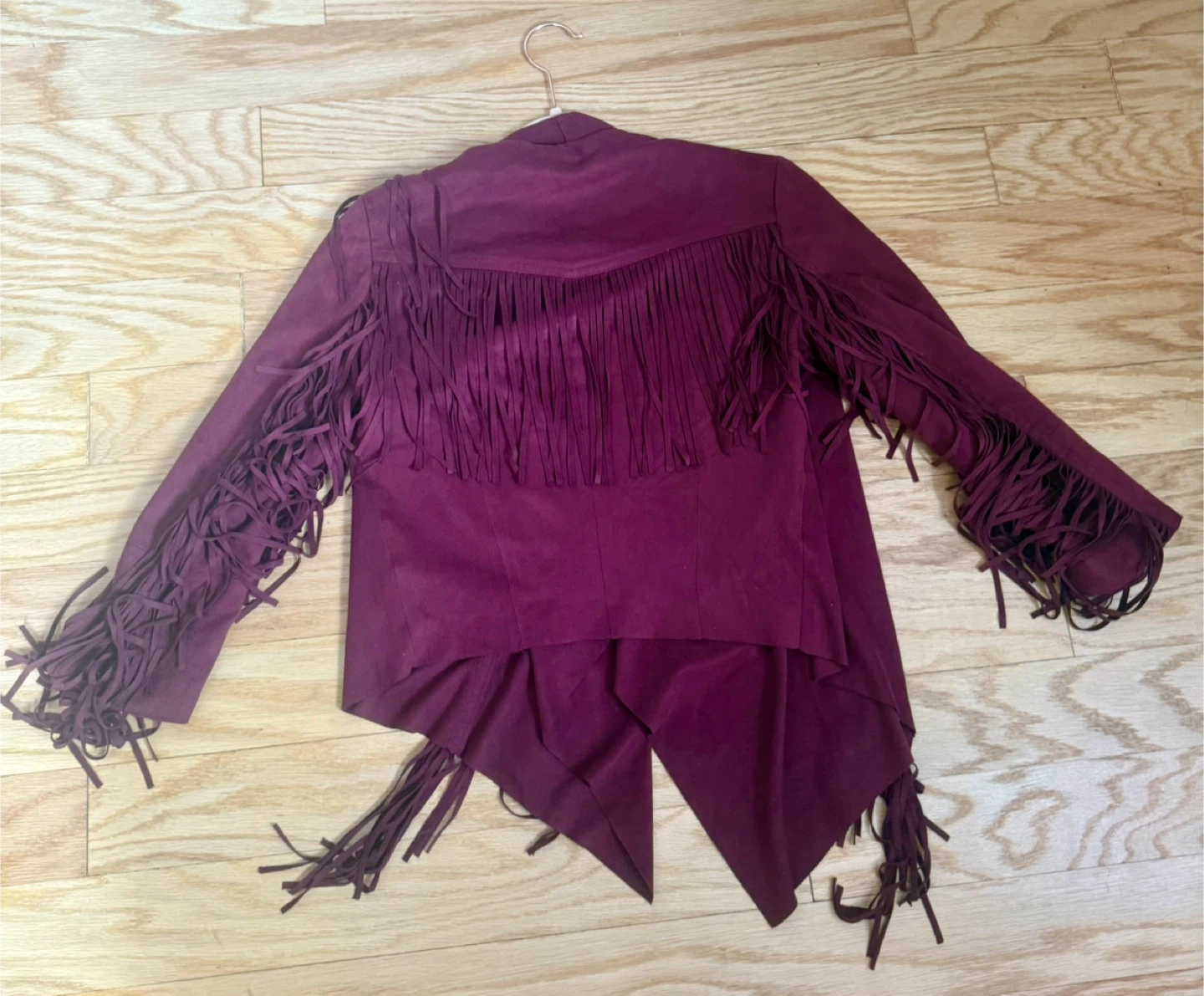 Womens Burgundy Faux Suede Fringe Jacket - photo 3