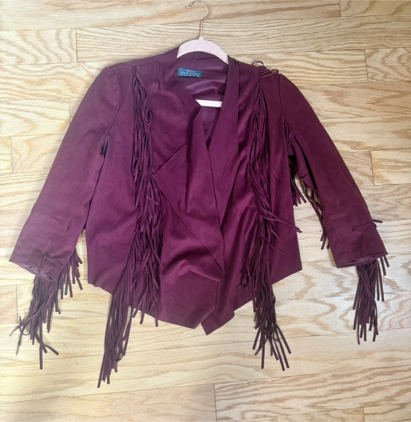 Womens Burgundy Faux Suede Fringe Jacket - photo 4