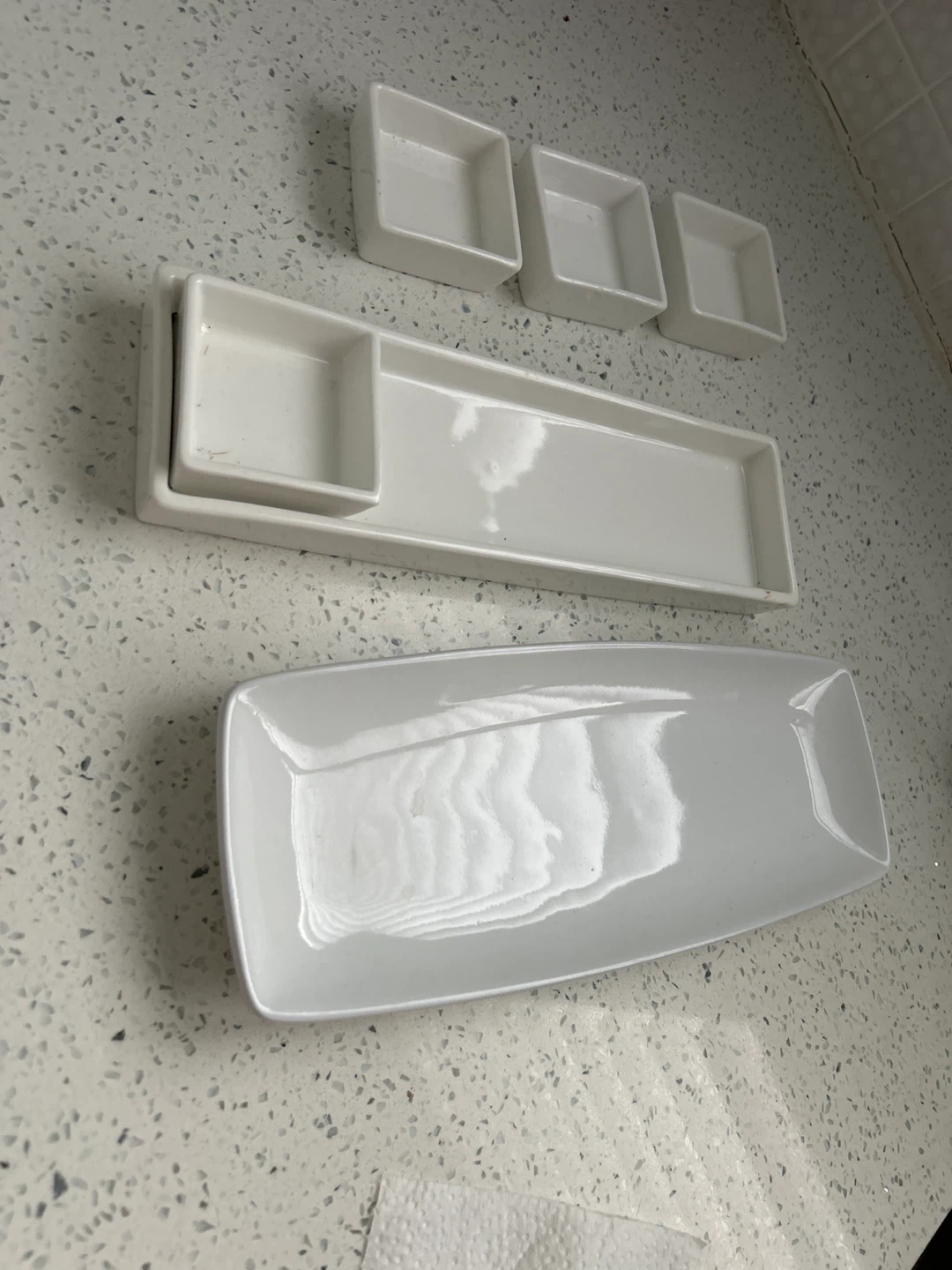 White Ceramic Serving Platter with 4 Small Dish Set