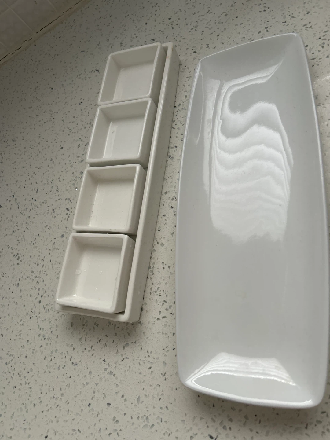 White Ceramic Serving Platter with 4 Small Dish Set - photo 3