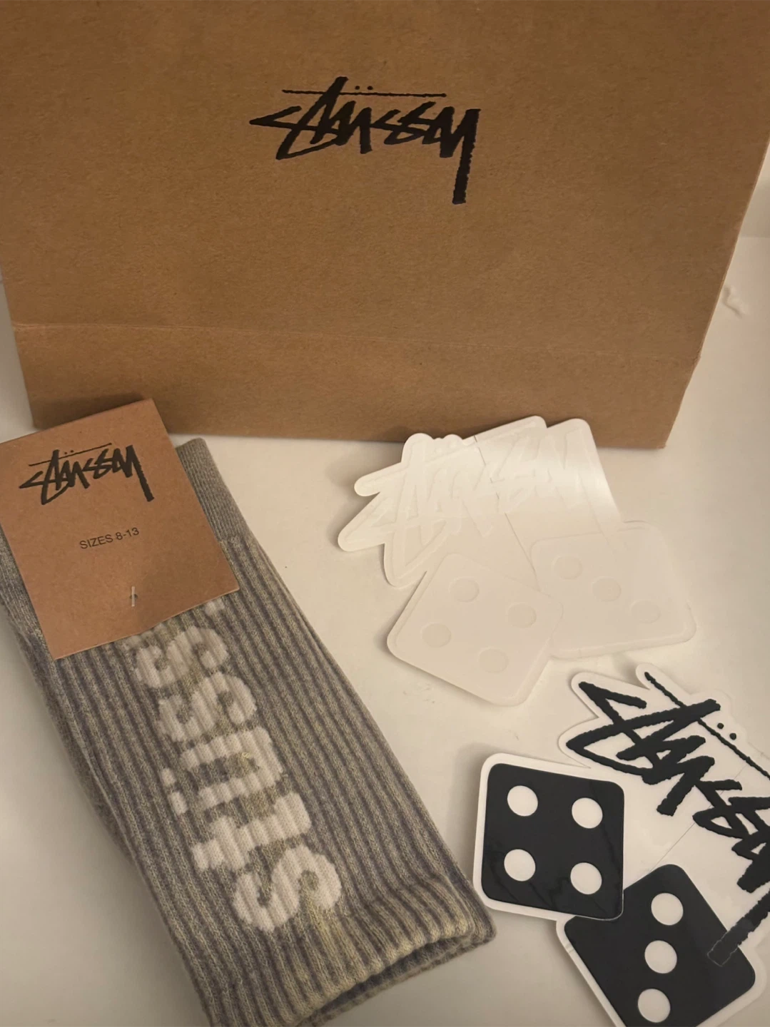 Stüssy Washed Helvetica Crew Socks Grey Sizes 8-13