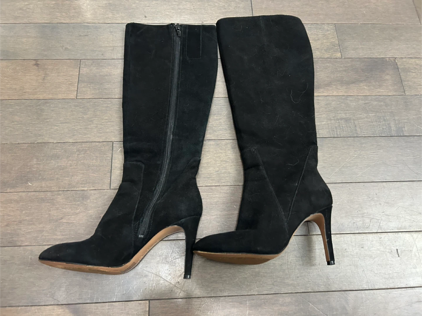 Nine West Black Suede Knee-High Heeled Boots
