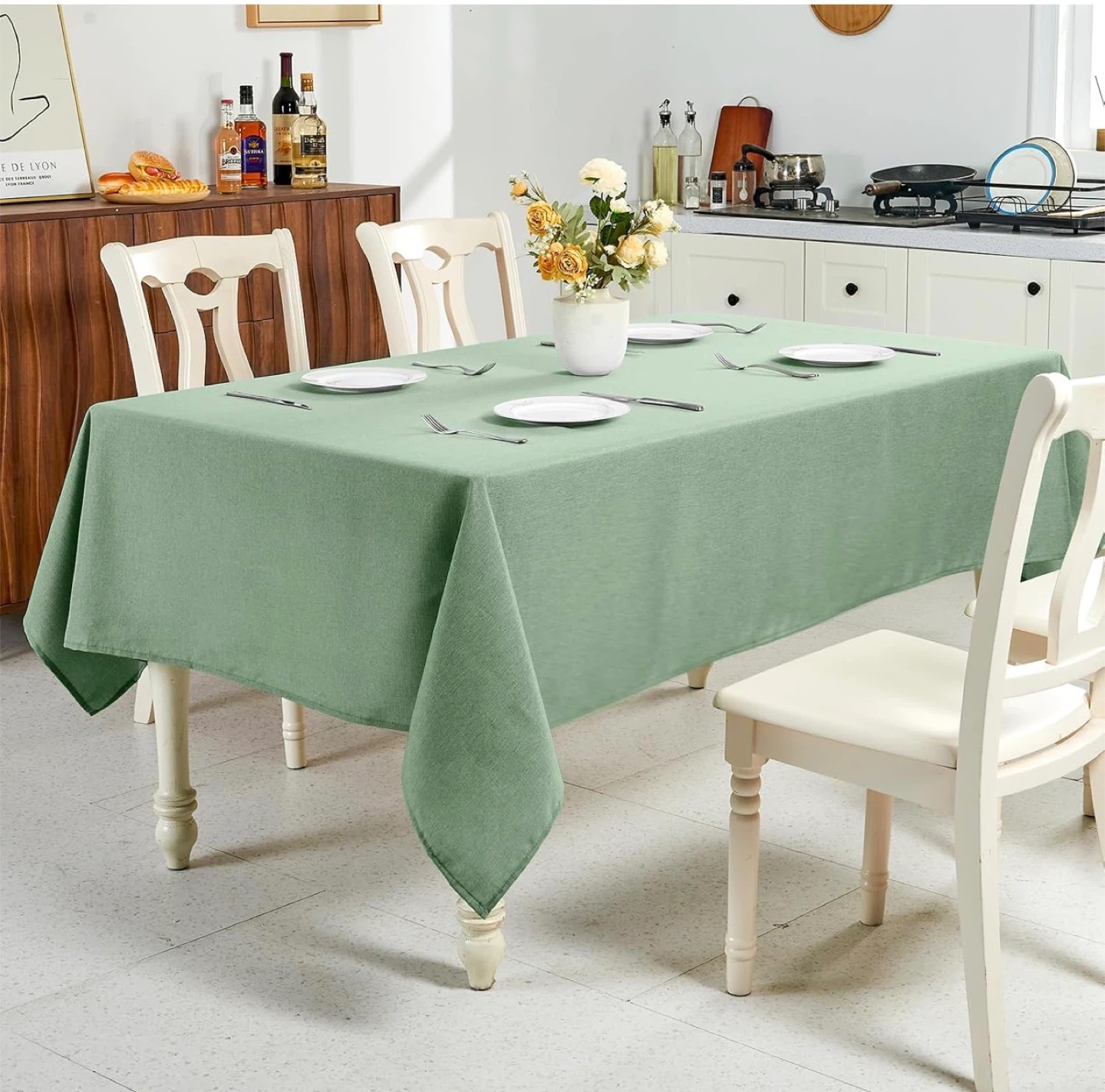 Sage Green Linen Blended Fabric Tablecloth 60" x 84" - photo 2