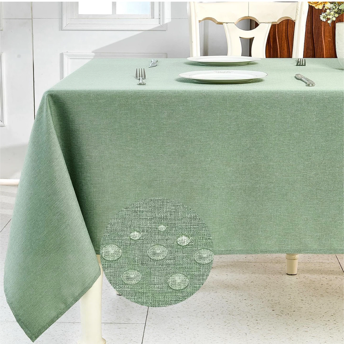 Sage Green Linen Blended Fabric Tablecloth 60" x 84"