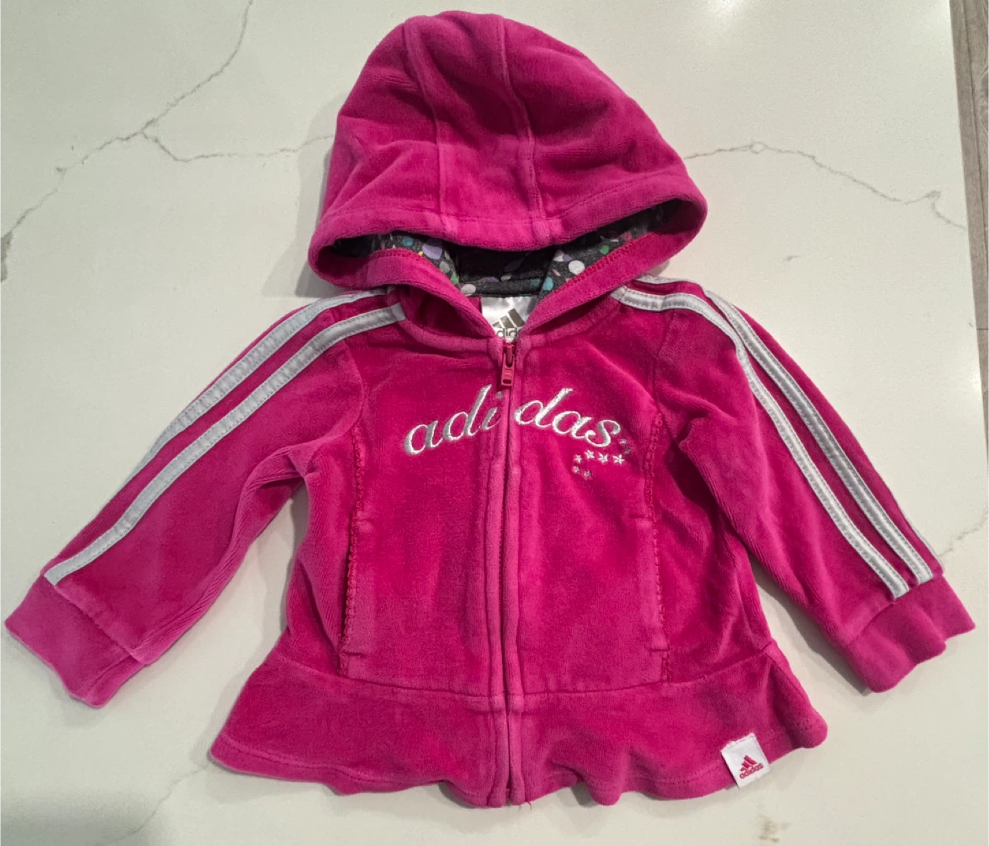 Adidas Pink Velour Zip-Up Hoodie Jacket 6M