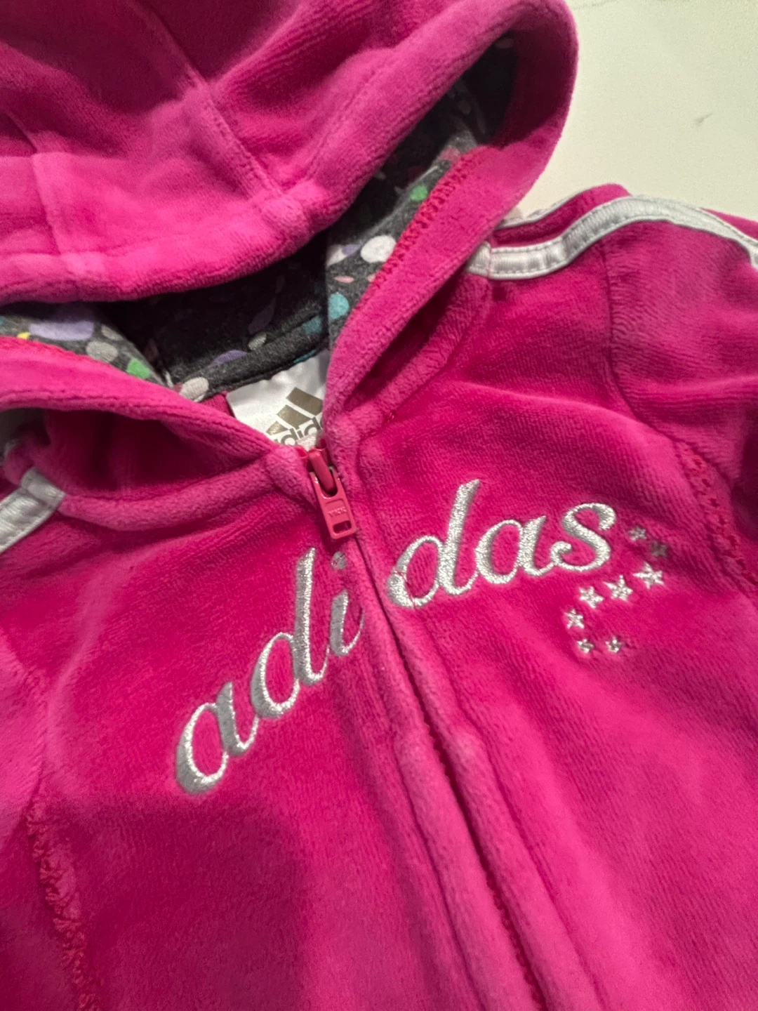 Adidas Pink Velour Zip-Up Hoodie Jacket 6M - photo 2