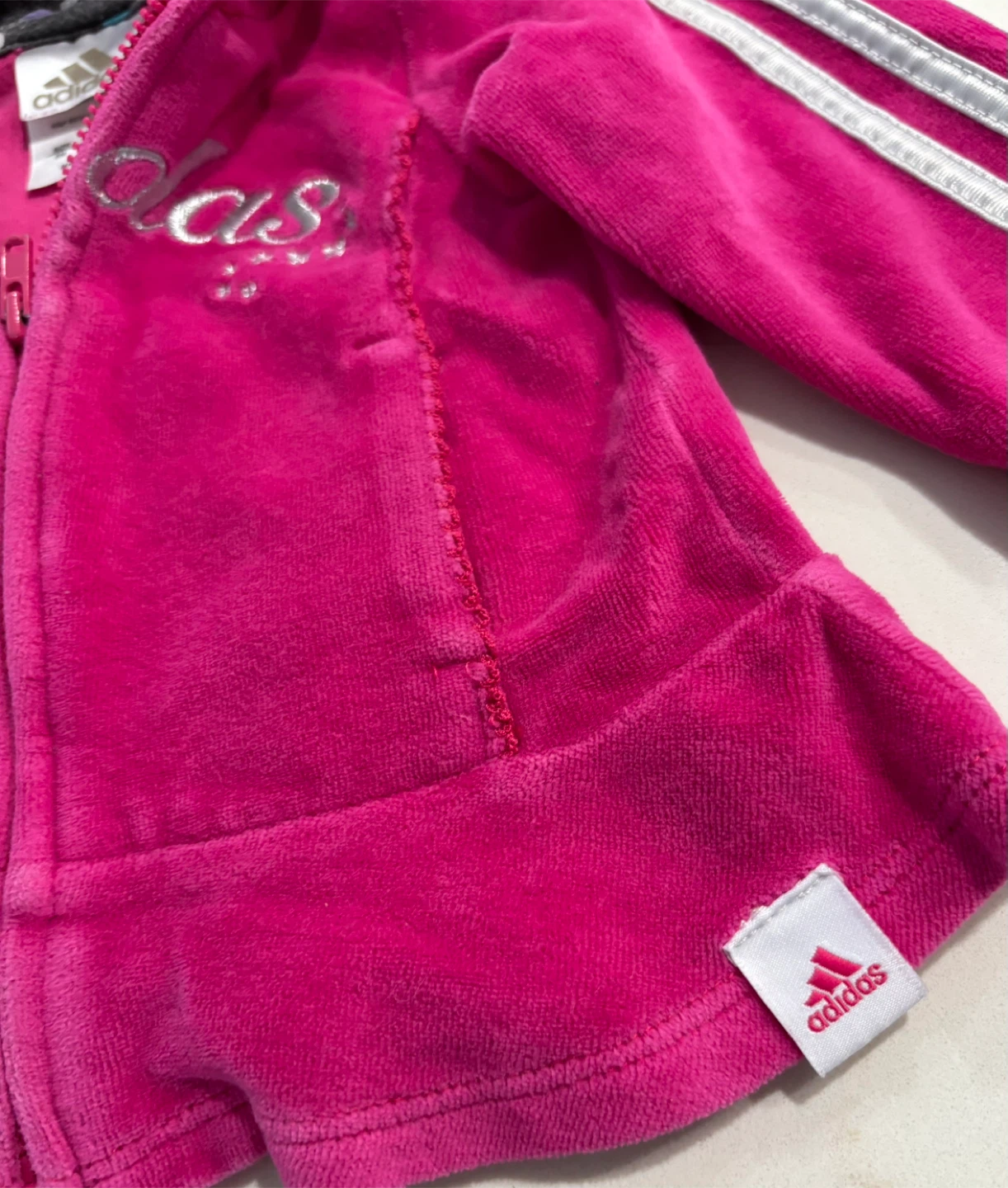 Adidas Pink Velour Zip-Up Hoodie Jacket 6M - photo 4