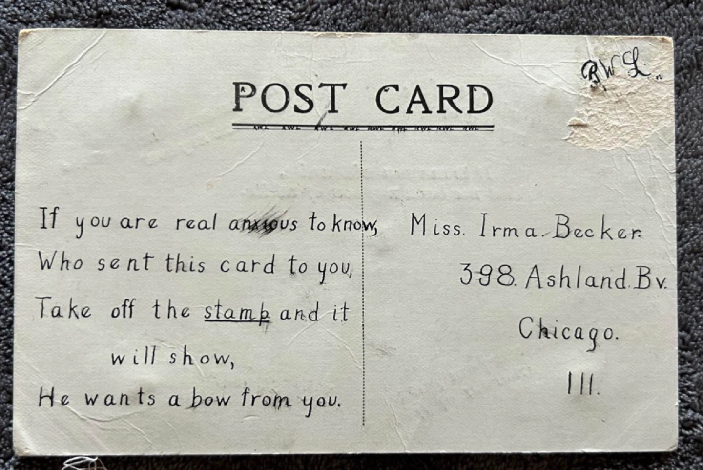 $10 Love postcard mystery antique vintage Valentine's Day card - photo 2