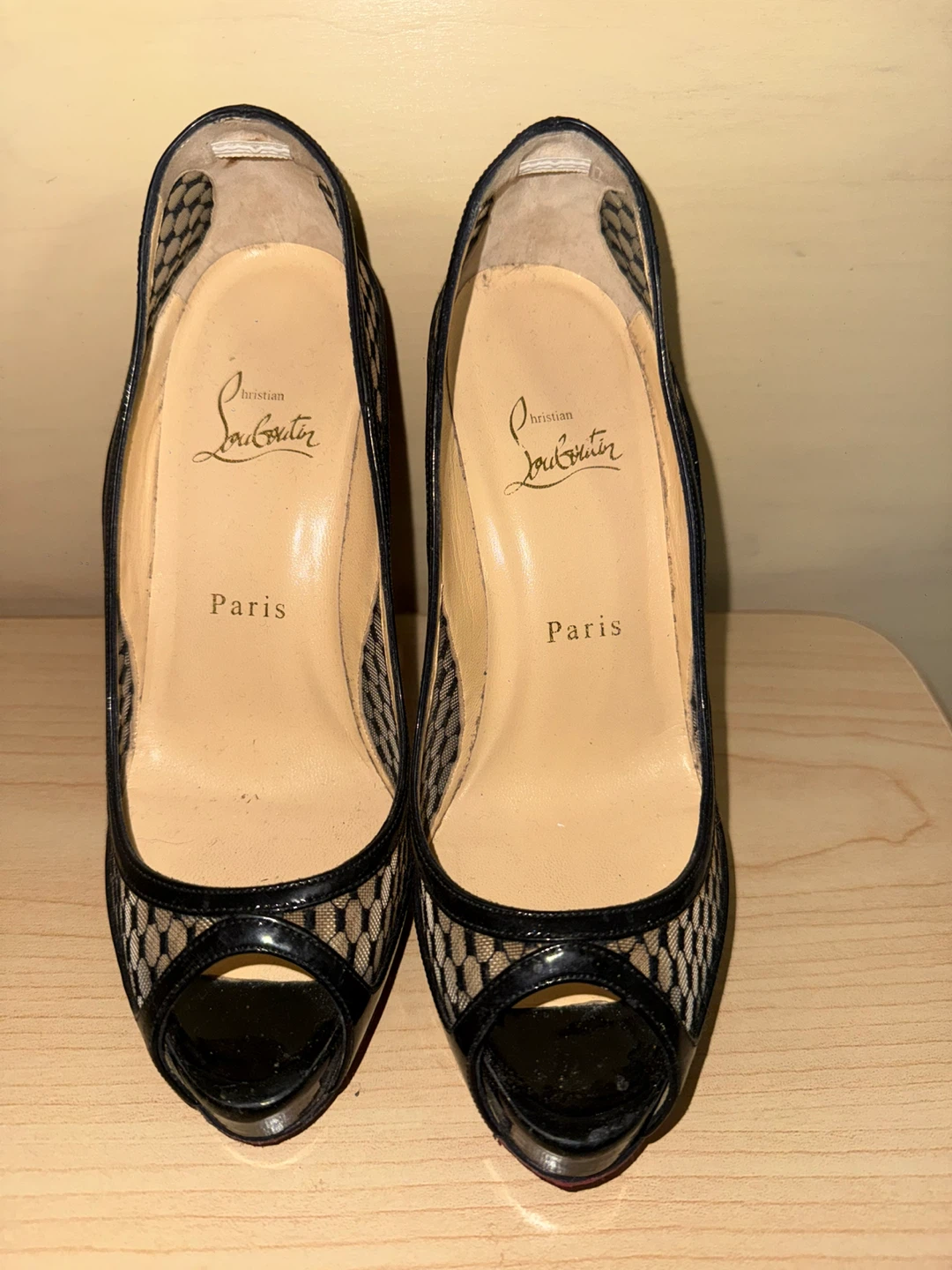 Christian Louboutin Peep Toe Heels - Black Lace