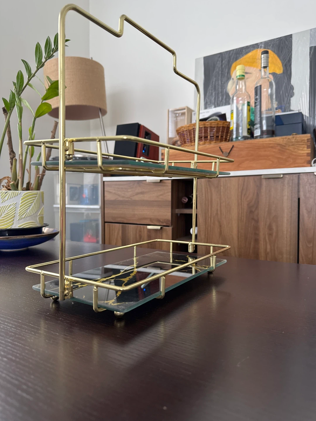 🏆 2-Tier Gold Metal and Marble Tray Stand - photo 2