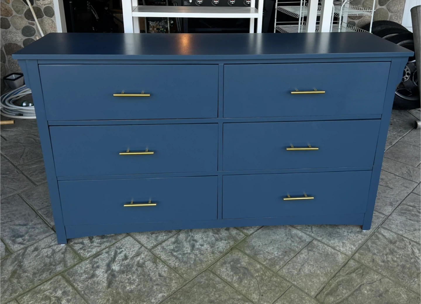 Blue Six Drawer Dresser with Gold Hardware 🏆
