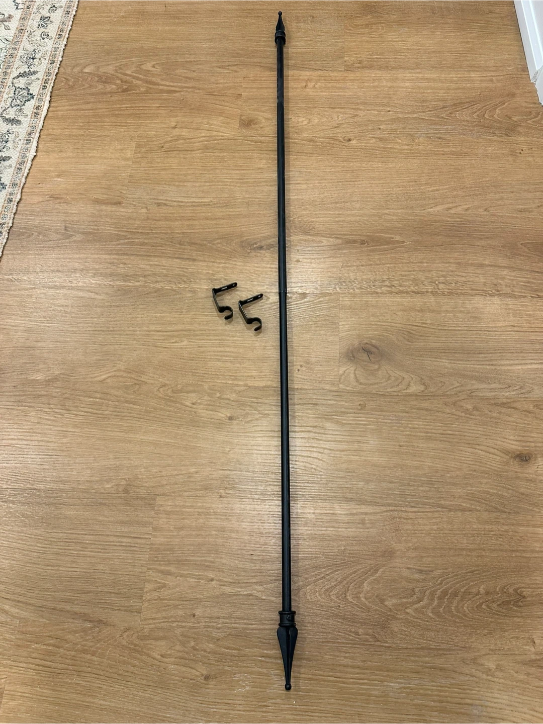 Black Metal Curtain Rod with Finials and Brackets