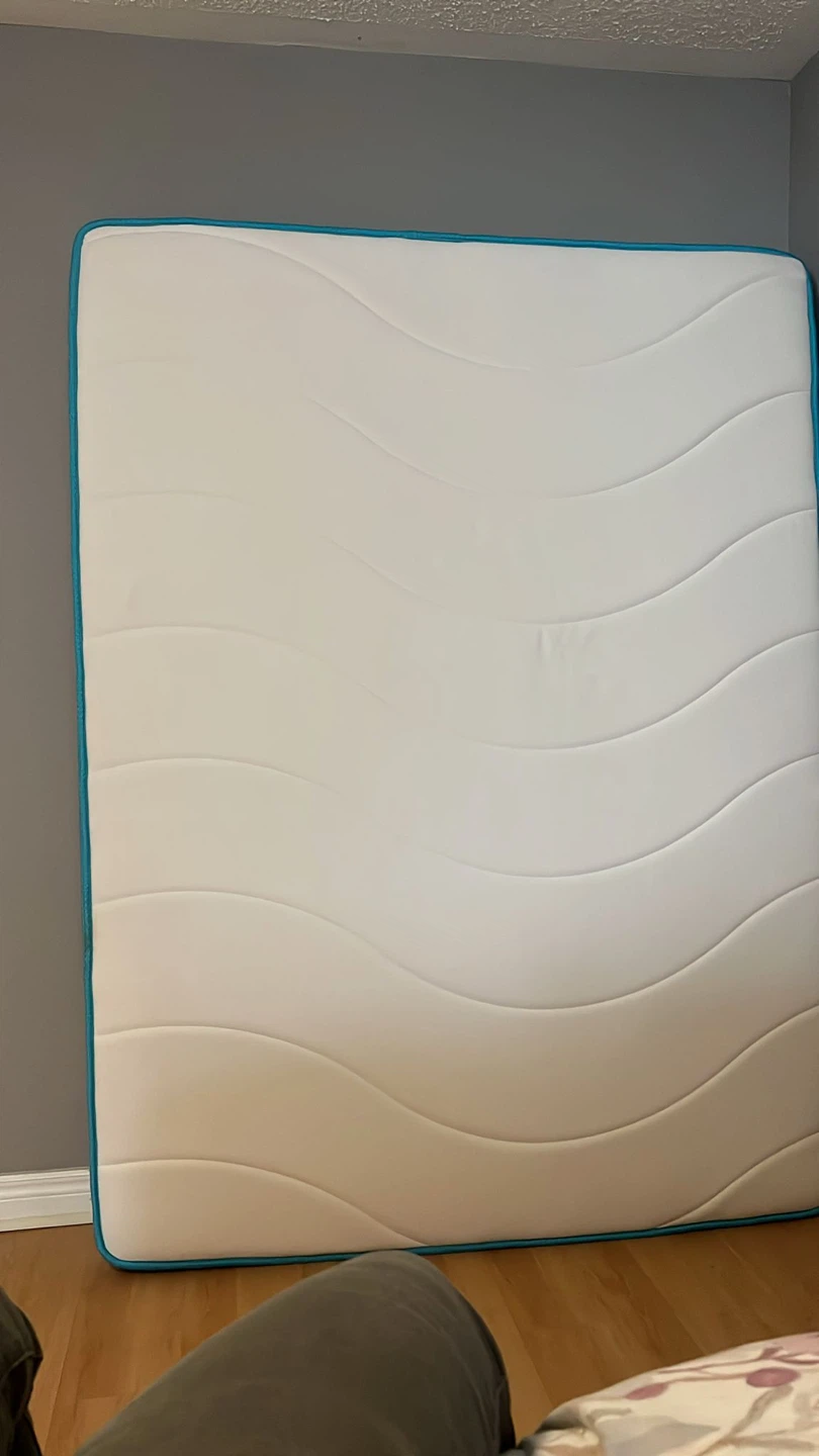 Queen new White Mattress with Teal Trim