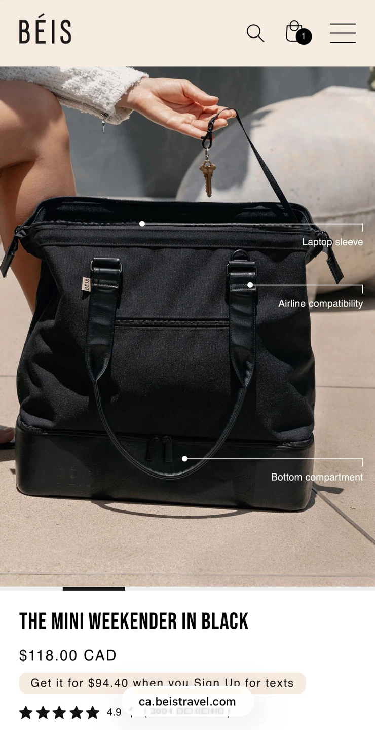 BEIS  | Mini Weekender in Black | $85 - photo 2