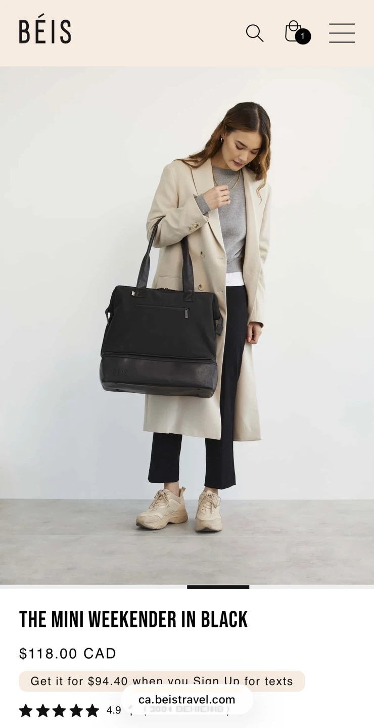 BEIS  | Mini Weekender in Black | $85