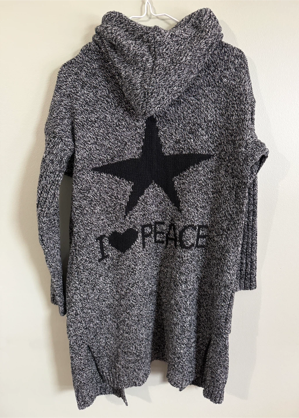 Women's Knit Cardigan with Star and Peace Design