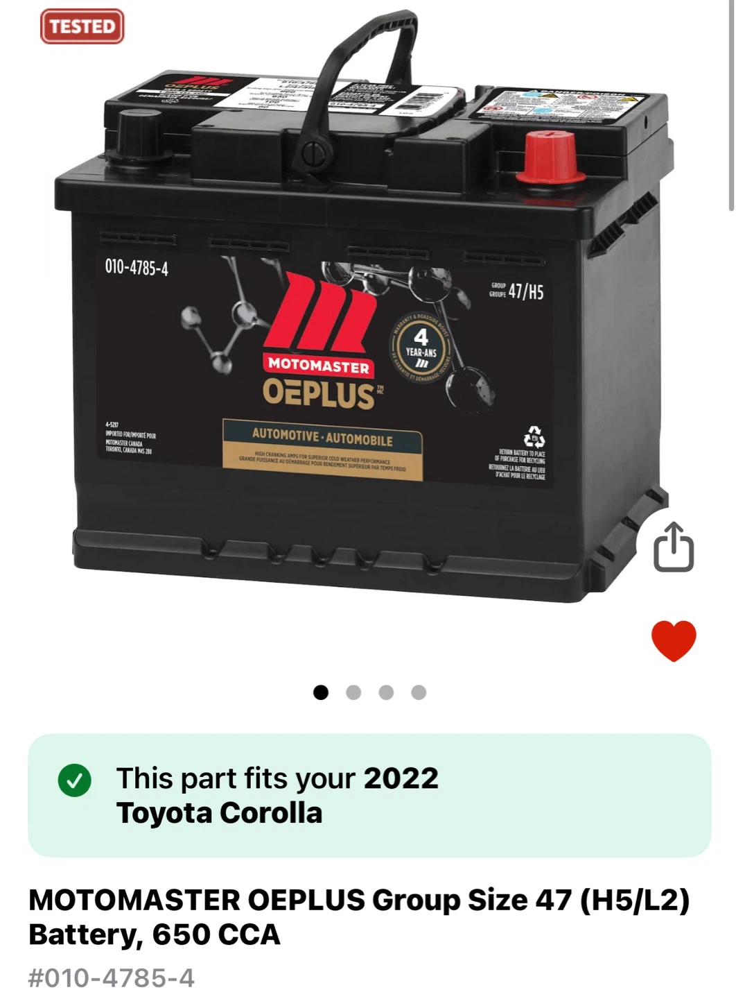 Motomaster OEPULUS Group Size 47 (H5/L2) Battery
