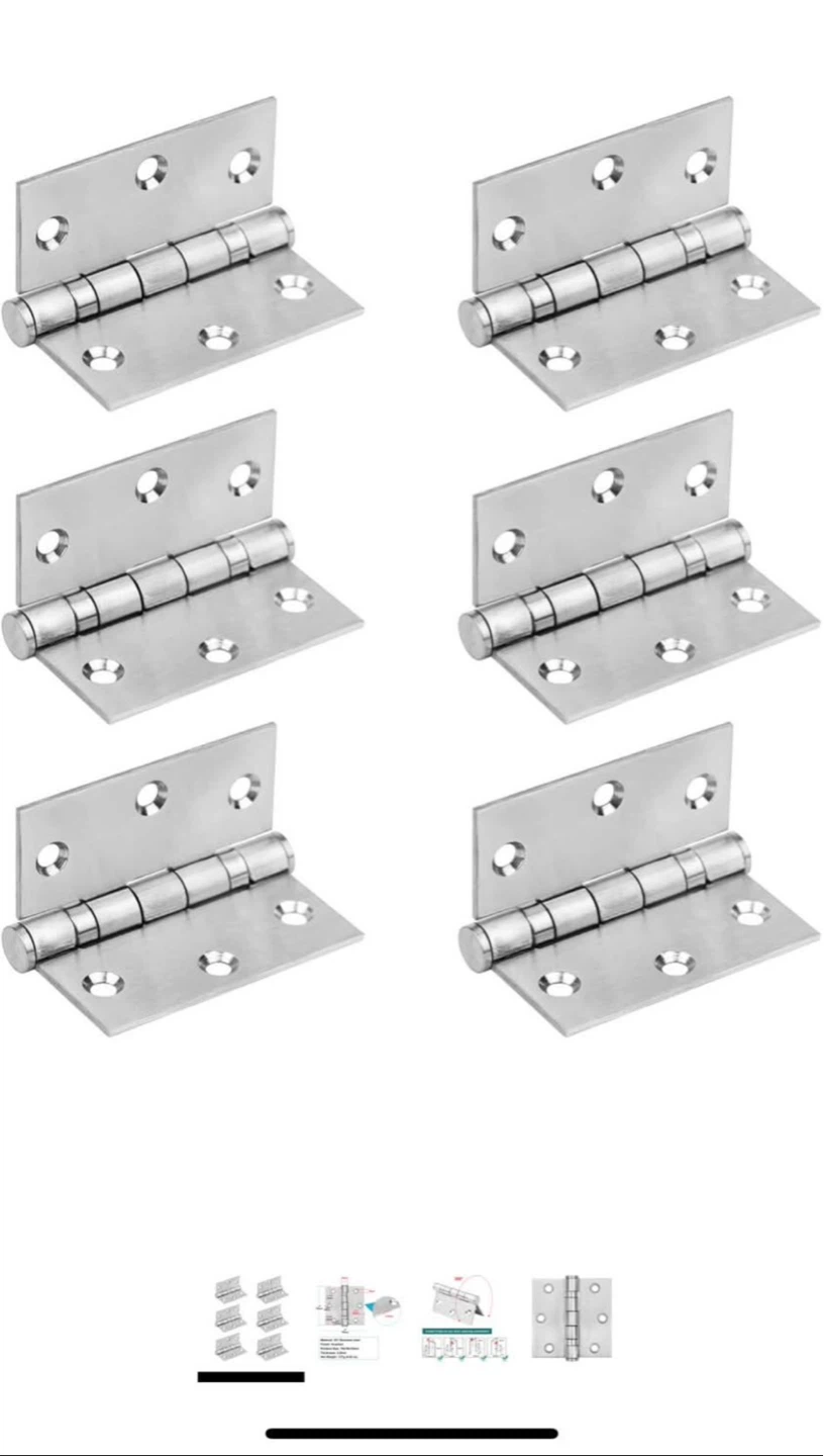 6 Pack 3" x 3" Square Door Hinges - Stainless Steel