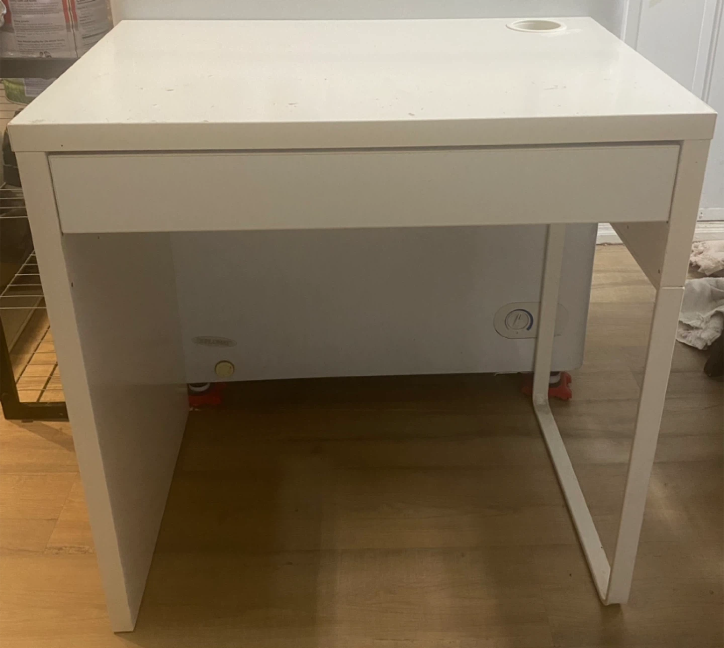 White Desk with Drawer and Cable Hole