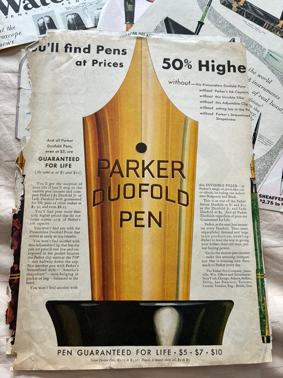 Vintage ad fountain pen waterman's  sheaffer Parker art deco
