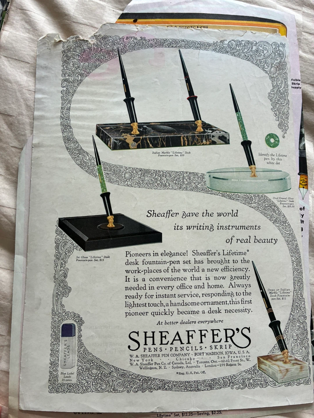 Vintage ad fountain pen waterman's  sheaffer Parker art deco - photo 5