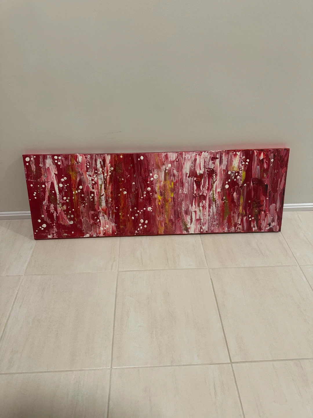 Abstract Wall Art Painting - Red, White & Gold
