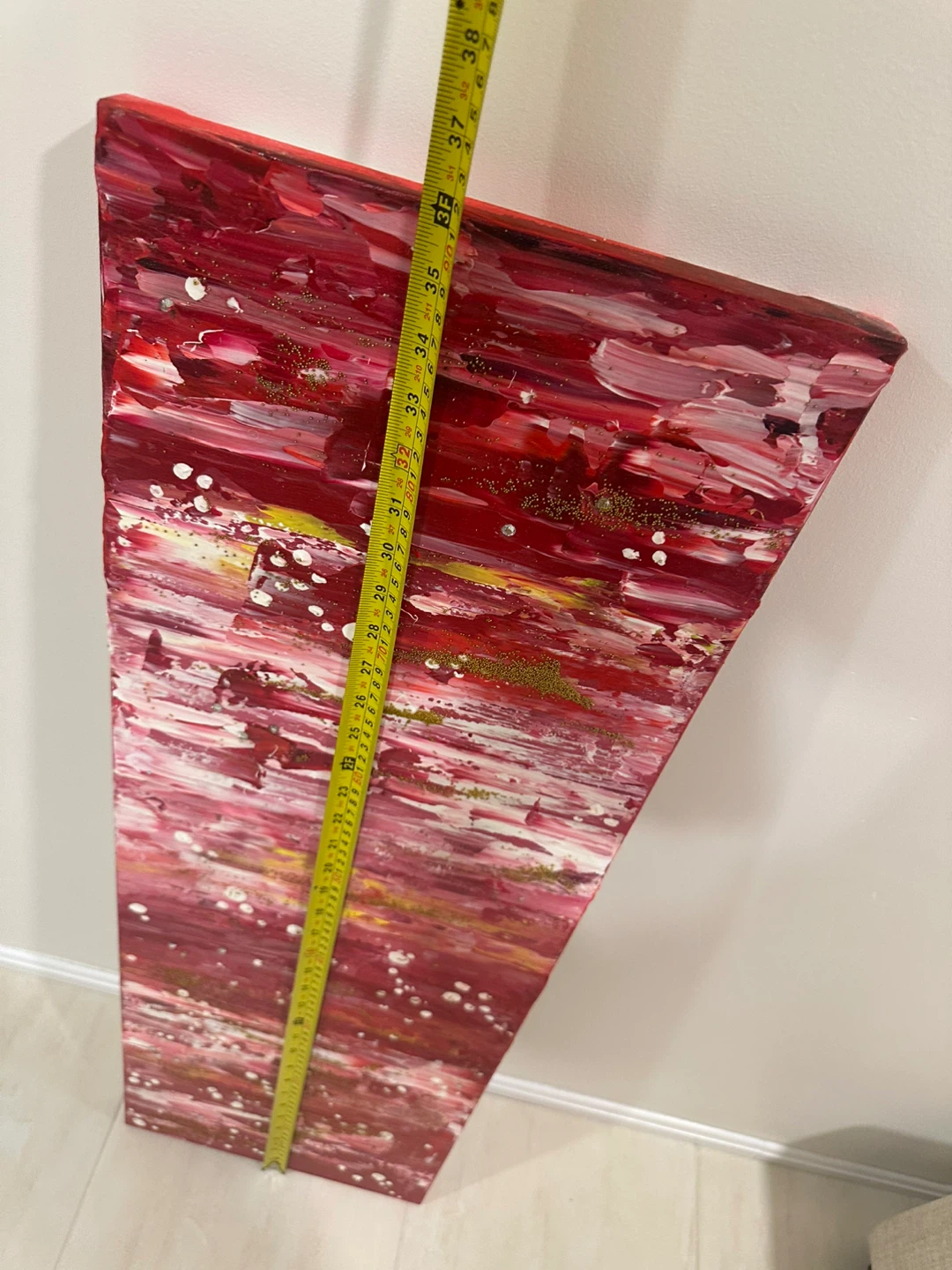 Abstract Wall Art Painting - Red, White & Gold - photo 3