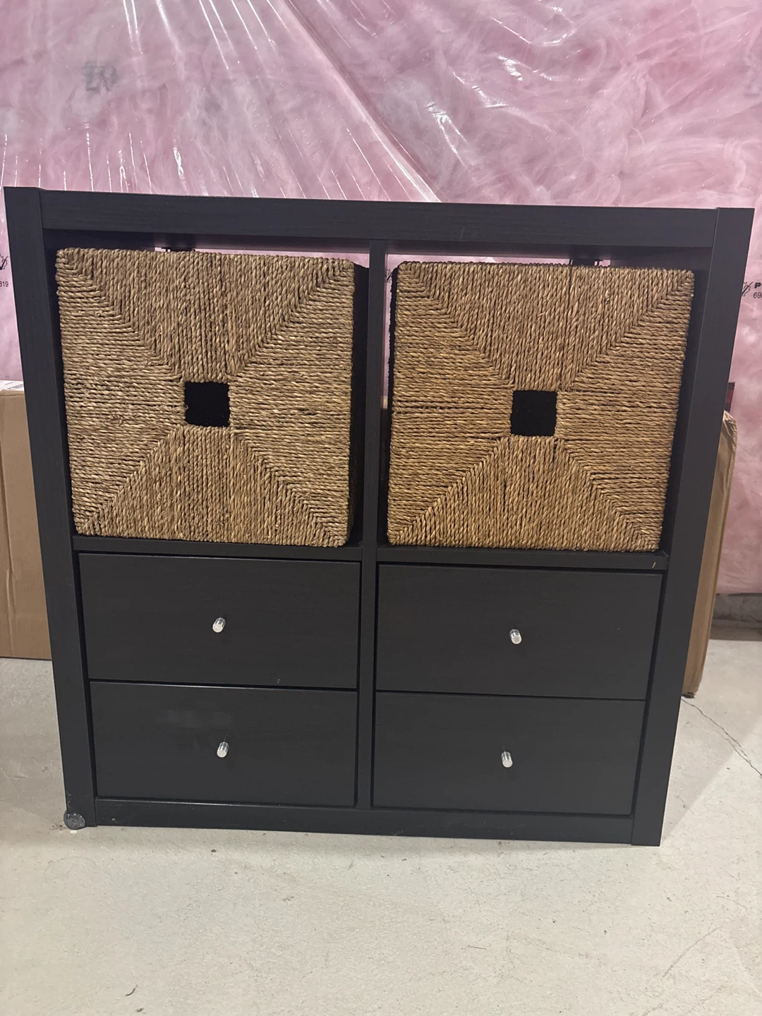 Ikea Brown-Black Cube Storage Unit with Baskets and Drawers