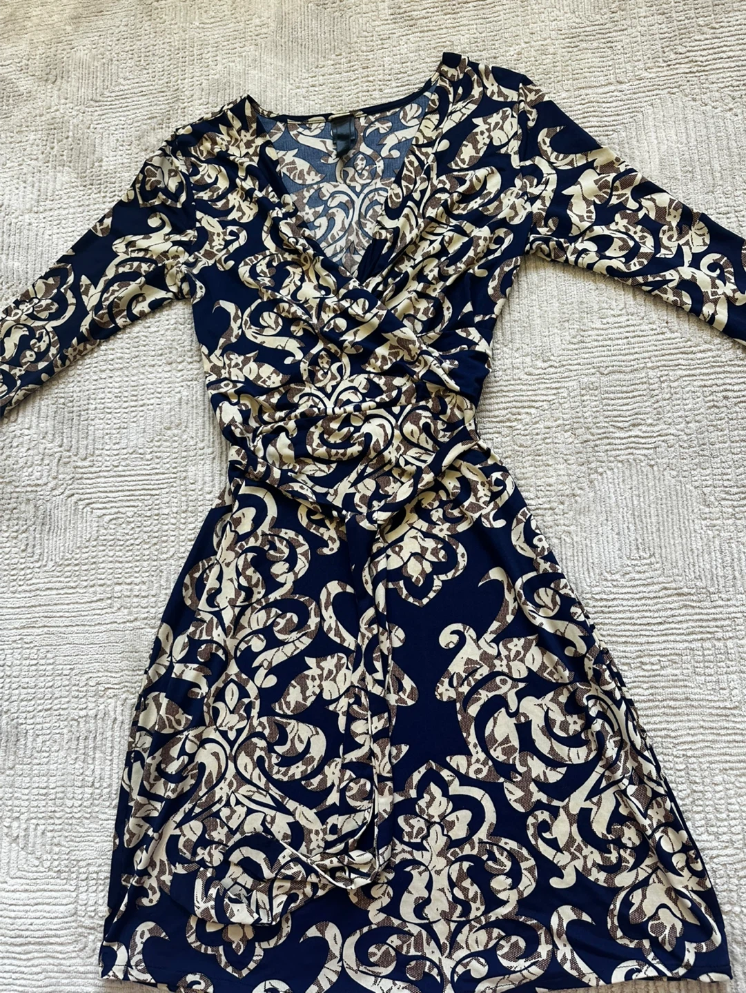 Navy and Beige Patterned Wrap Dress - photo 2