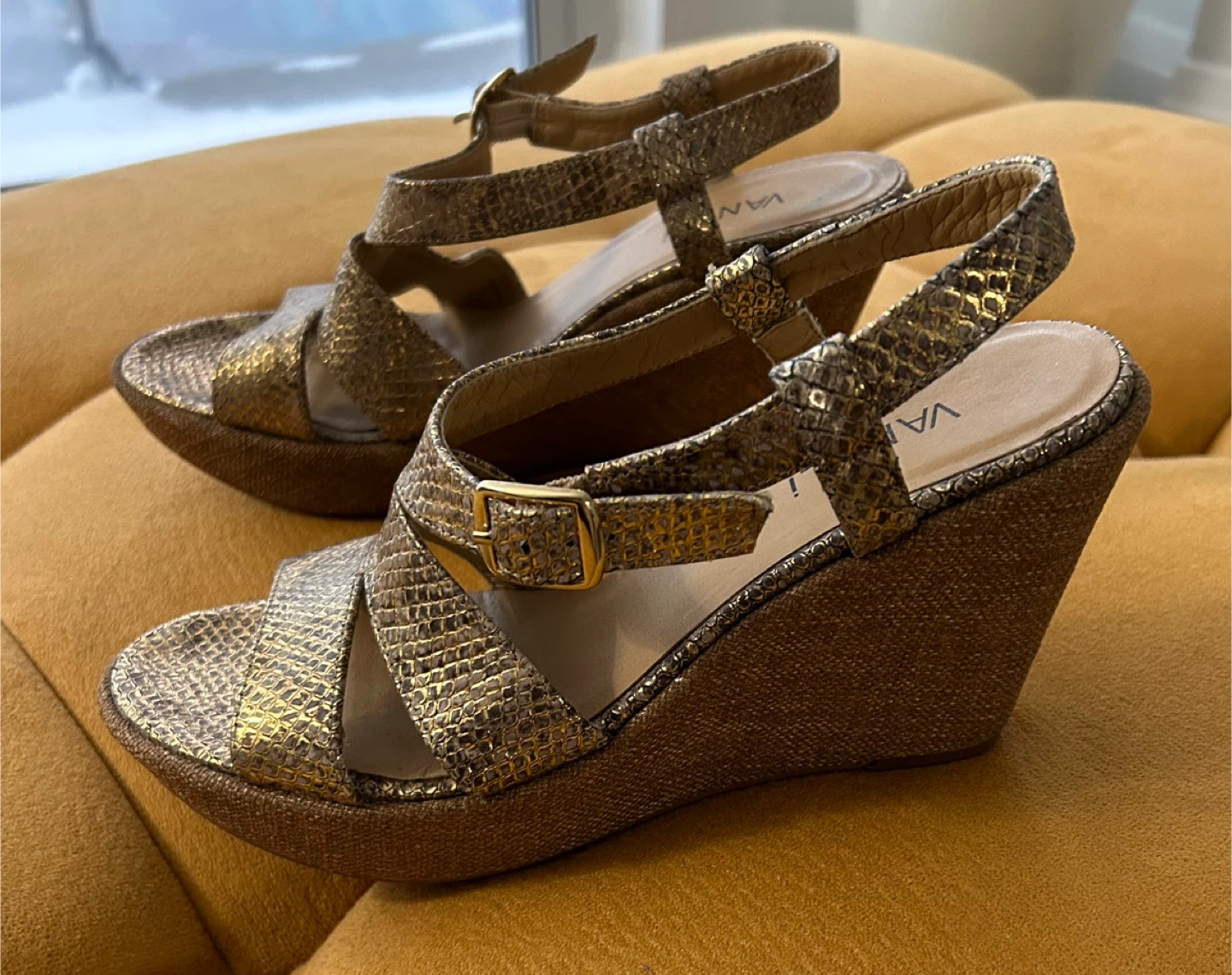 Women's Gold Snake Print Wedge Sandals - photo 2