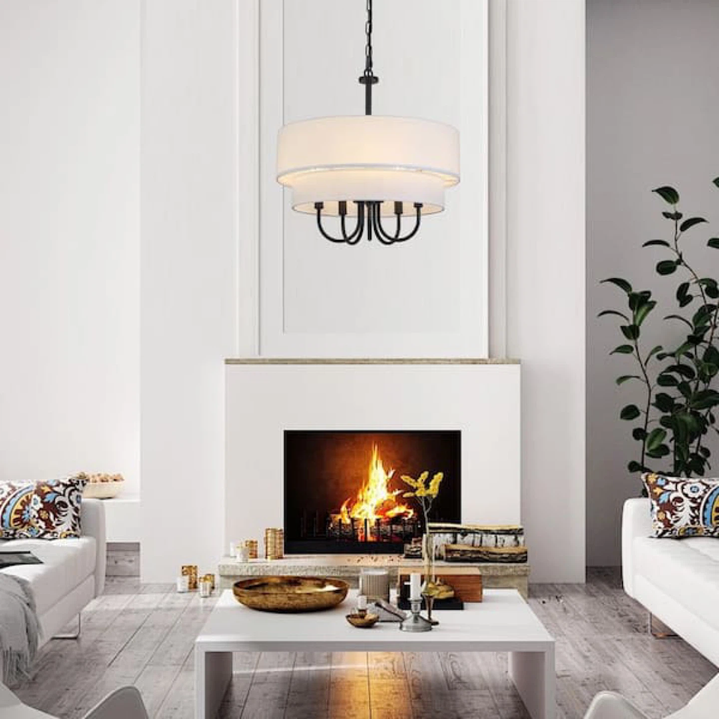 Drum Shade Chandelier with Tiered Fabric Shades - photo 2