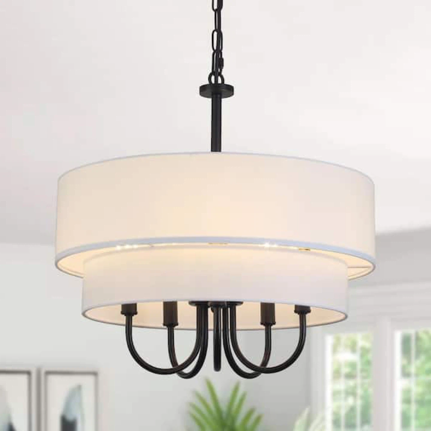 Drum Shade Chandelier with Tiered Fabric Shades