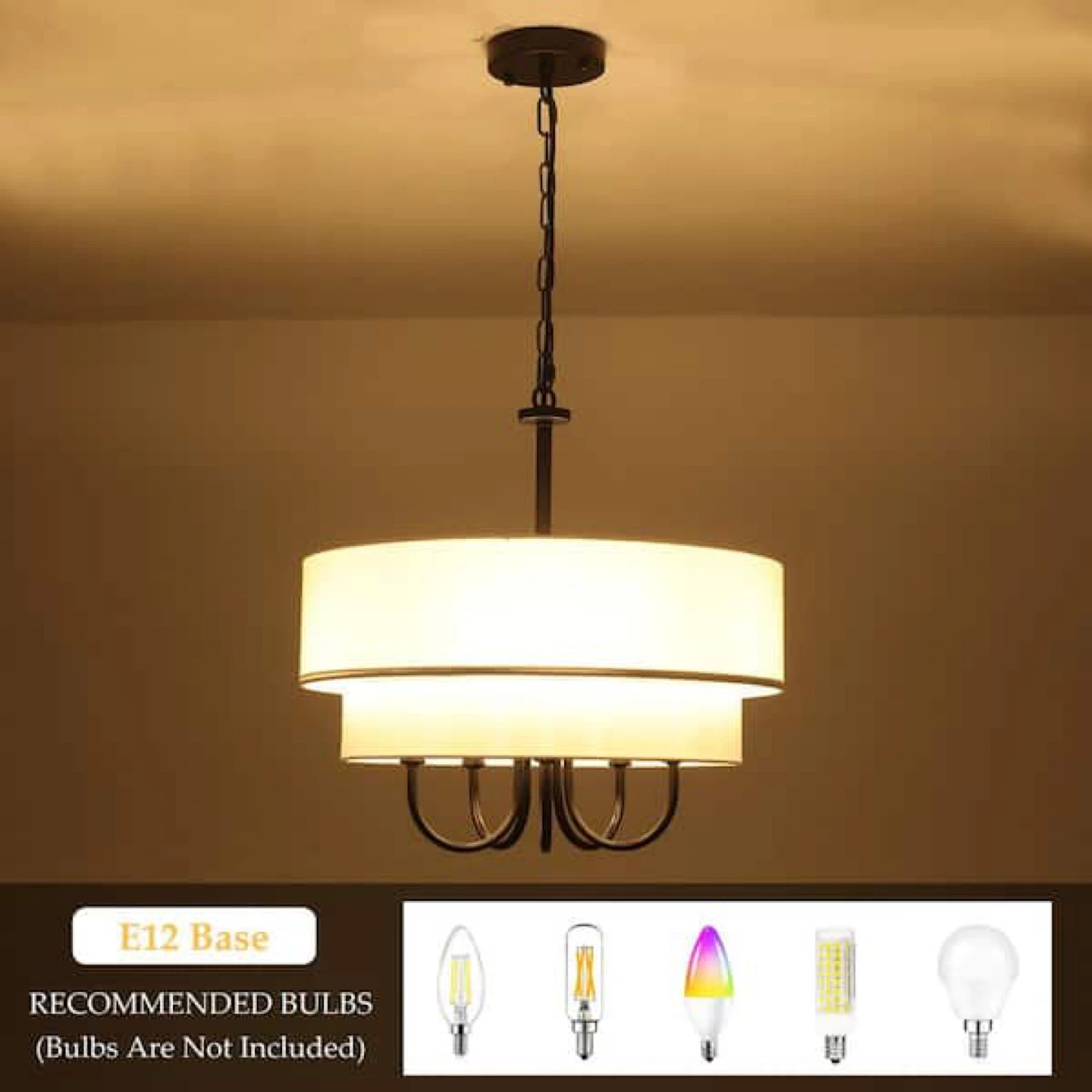 Drum Shade Chandelier with Tiered Fabric Shades - photo 5