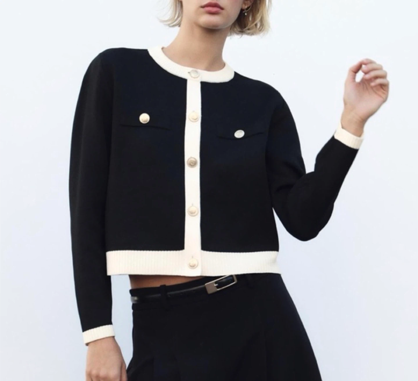 Zara Black and Cream Cardigan Size S