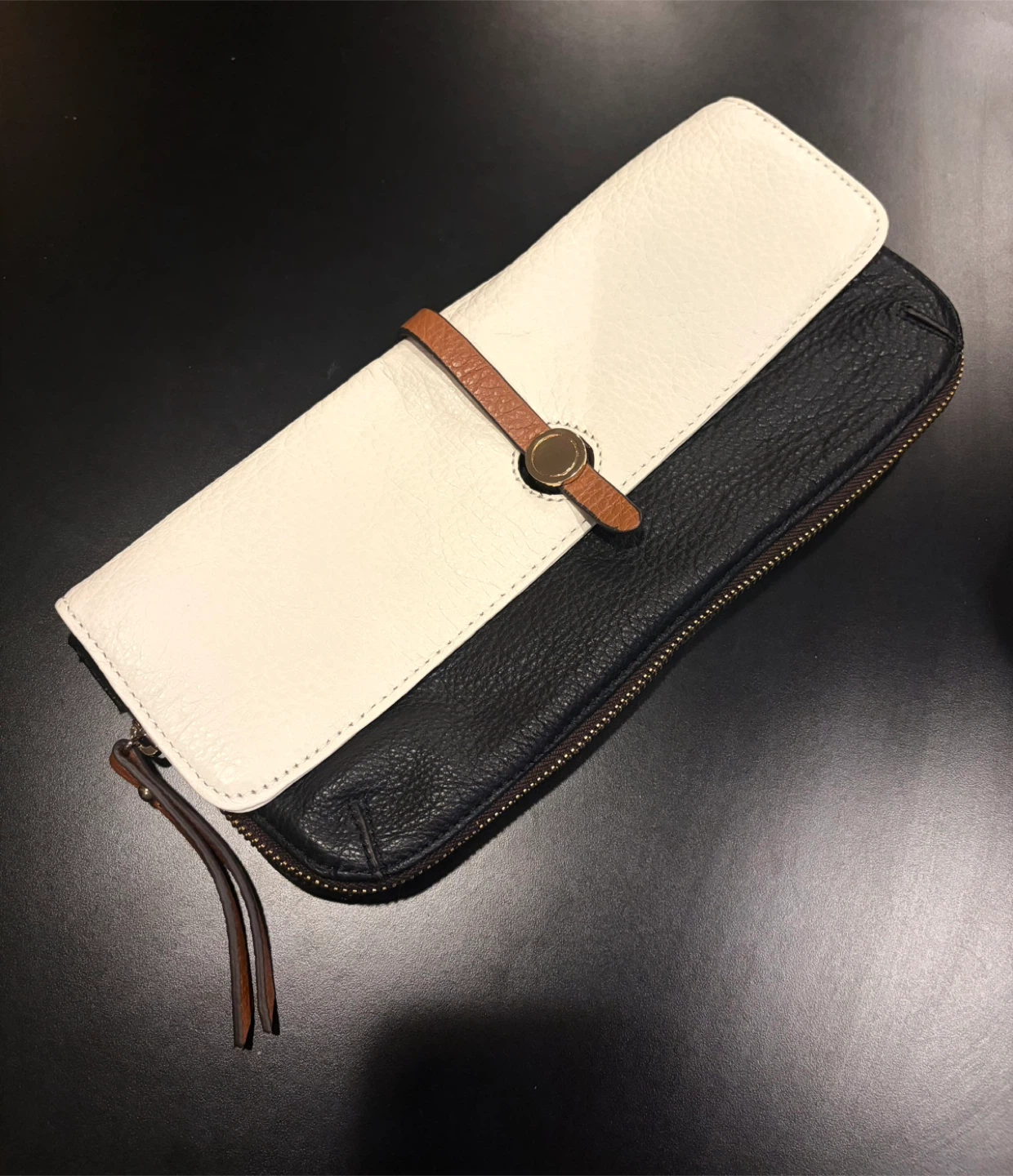 Danier Leather Clutch - Black, White, and Brown