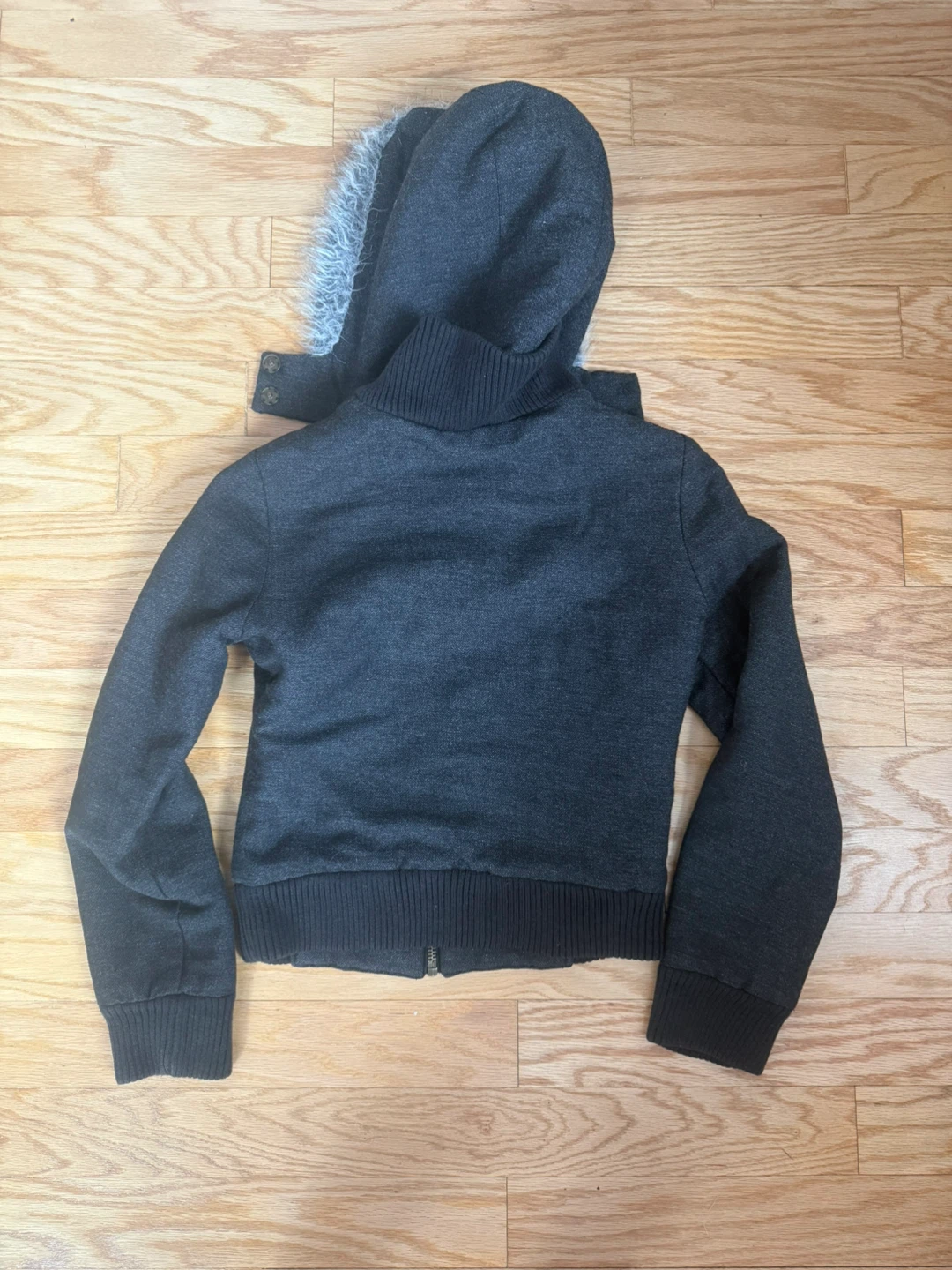 Charcoal Gray Faux Fur Hooded Jacket - photo 2