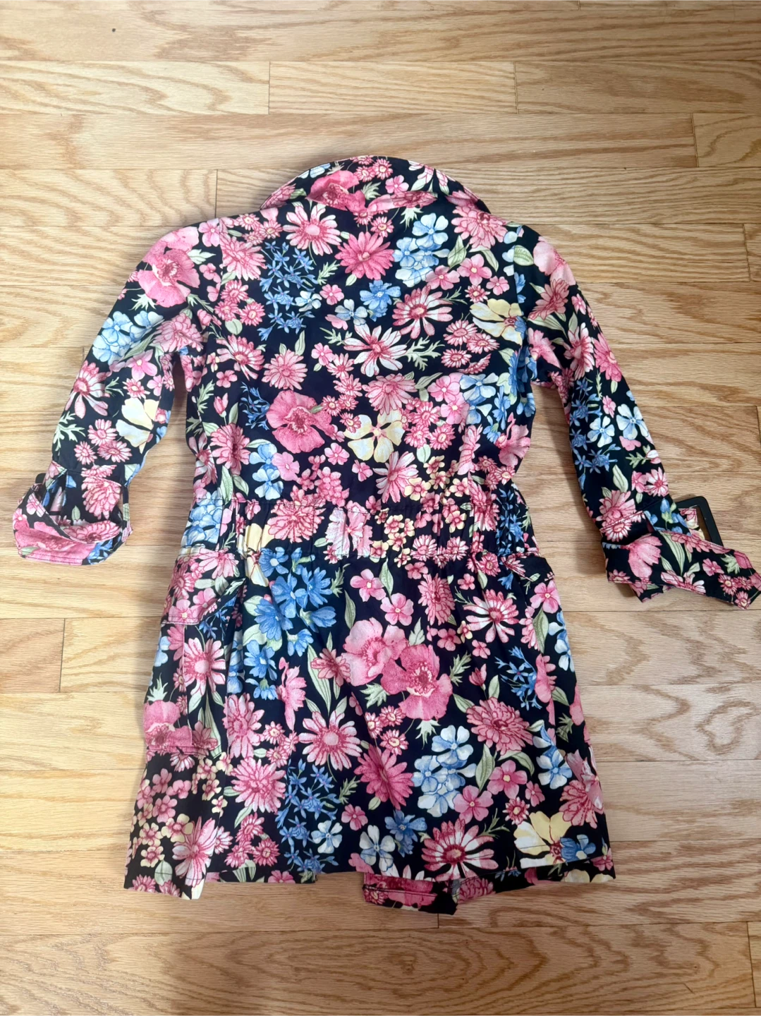 Floral Print Button-Up Long Sleeve Trench Coat - photo 2