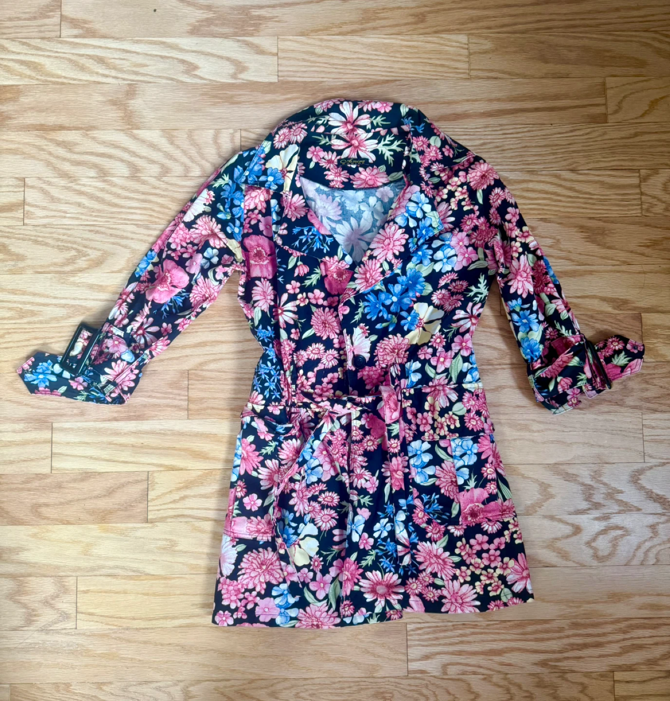 Floral Print Button-Up Long Sleeve Trench Coat