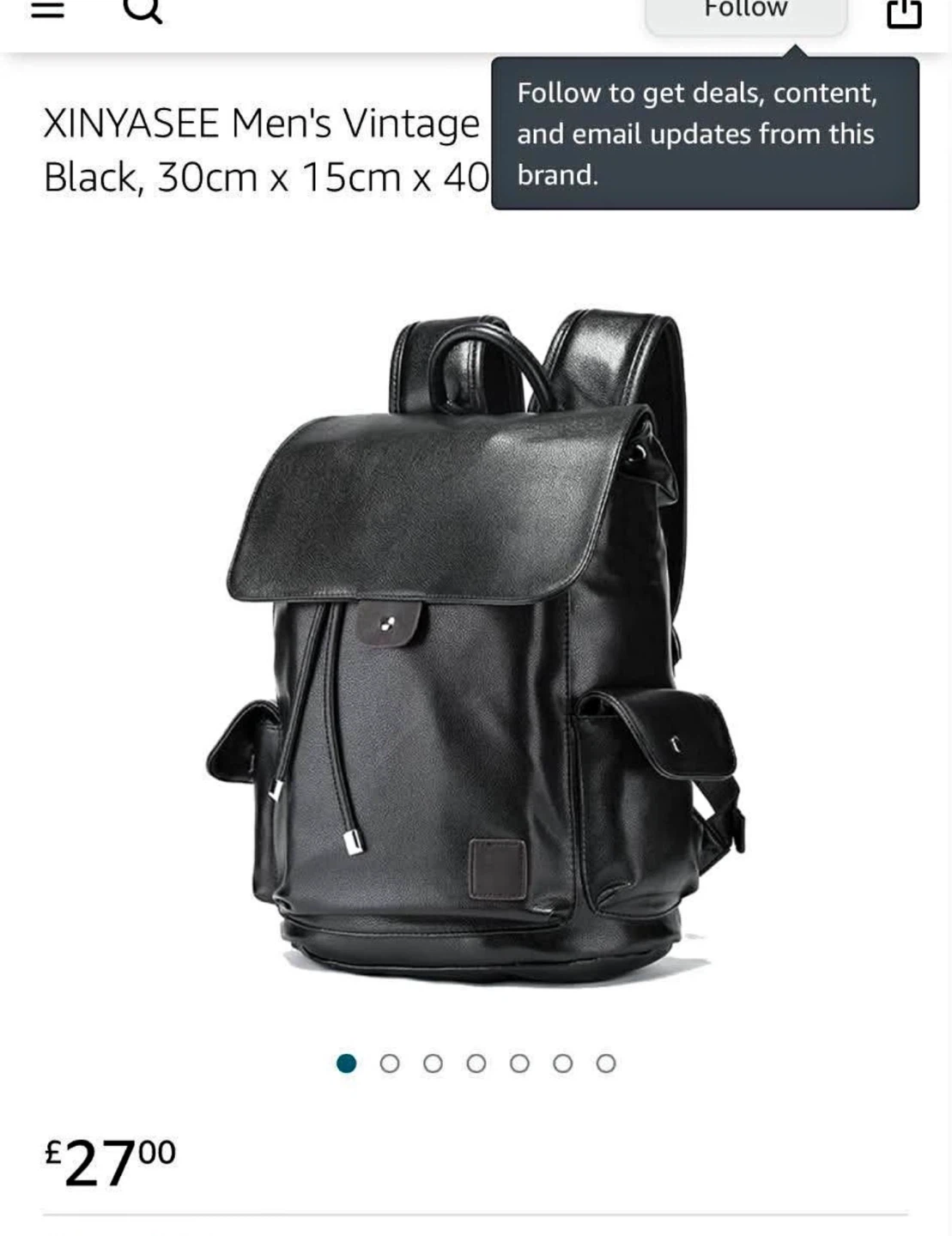 XINYASEE Men's Vintage black PU leather laptop backpack.