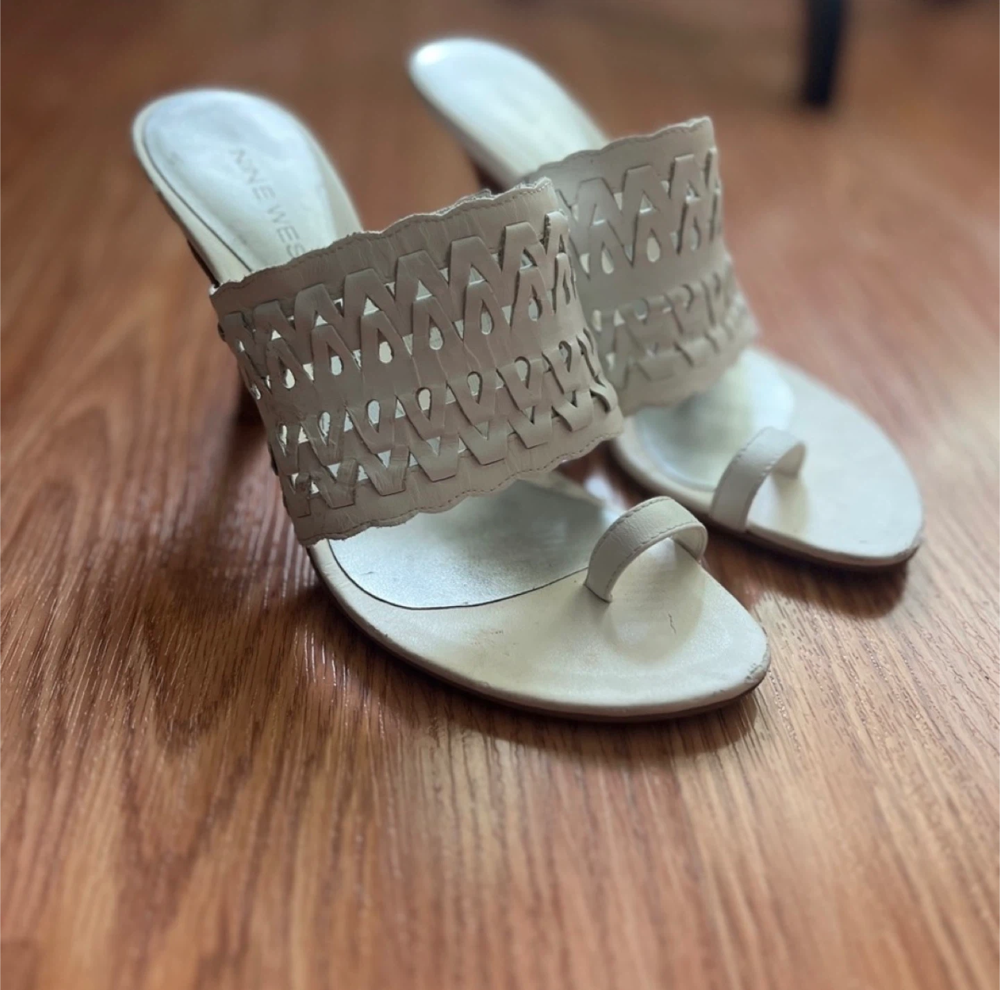 Nine West White Leather Slip-On Heels