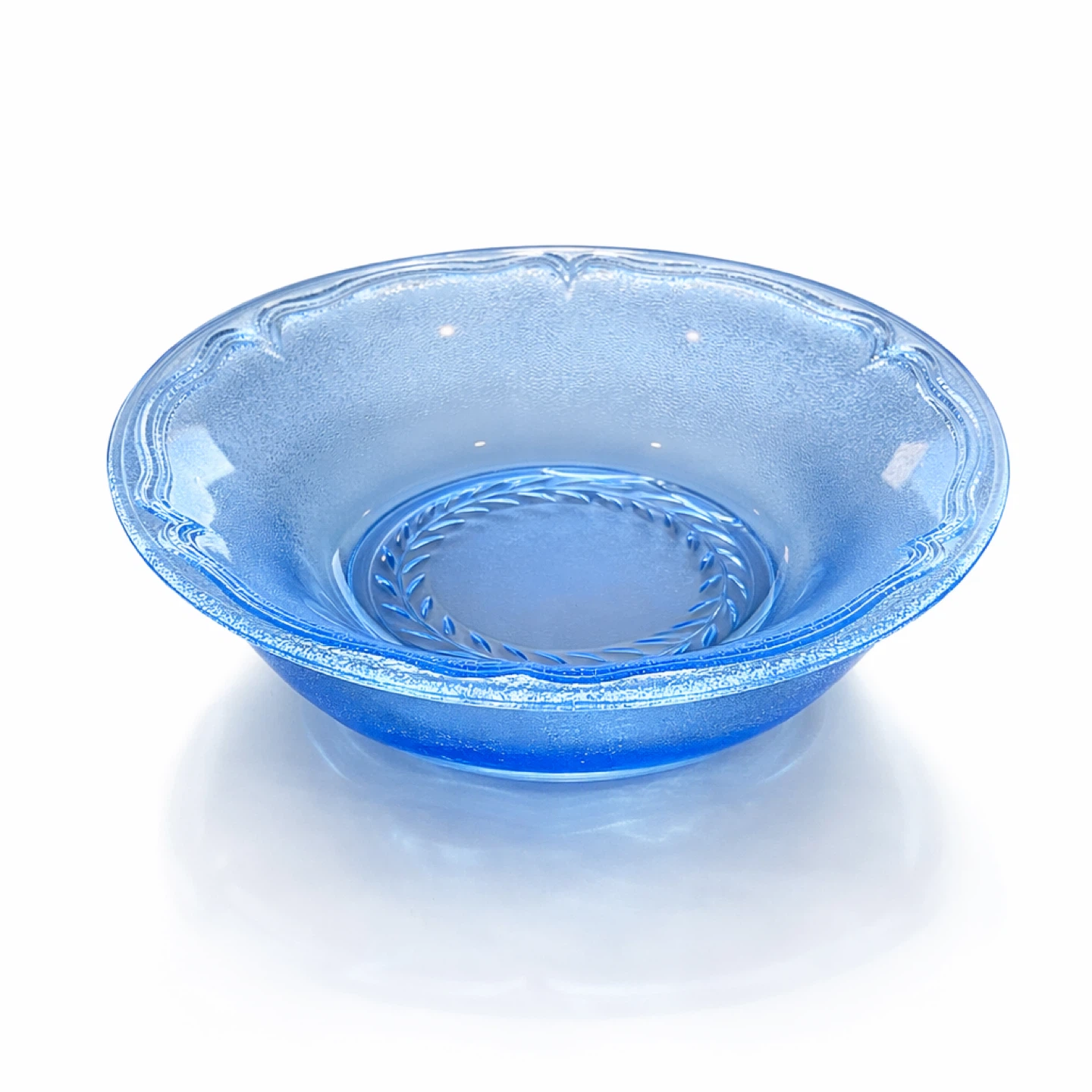 Cobalt Blue Frosted Glass Bowl, Laurel Medallion