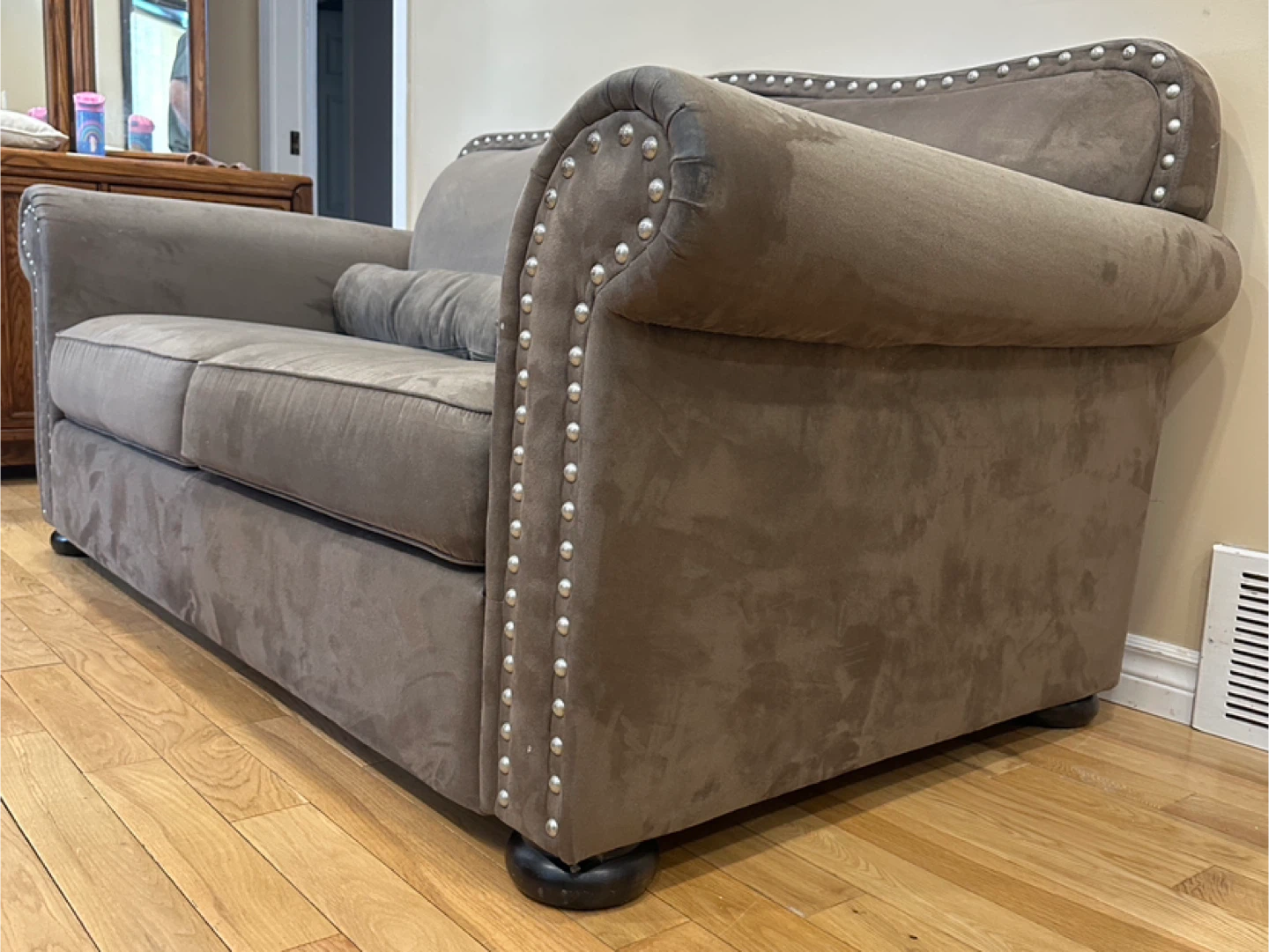 Olive Green Microsuede Love seat Sofa (CAN DELIVER) - photo 4