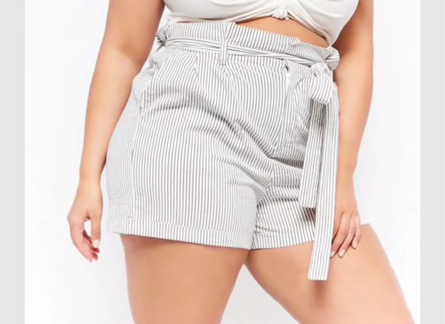 Plus Size Pinstriped Paperbag Shorts