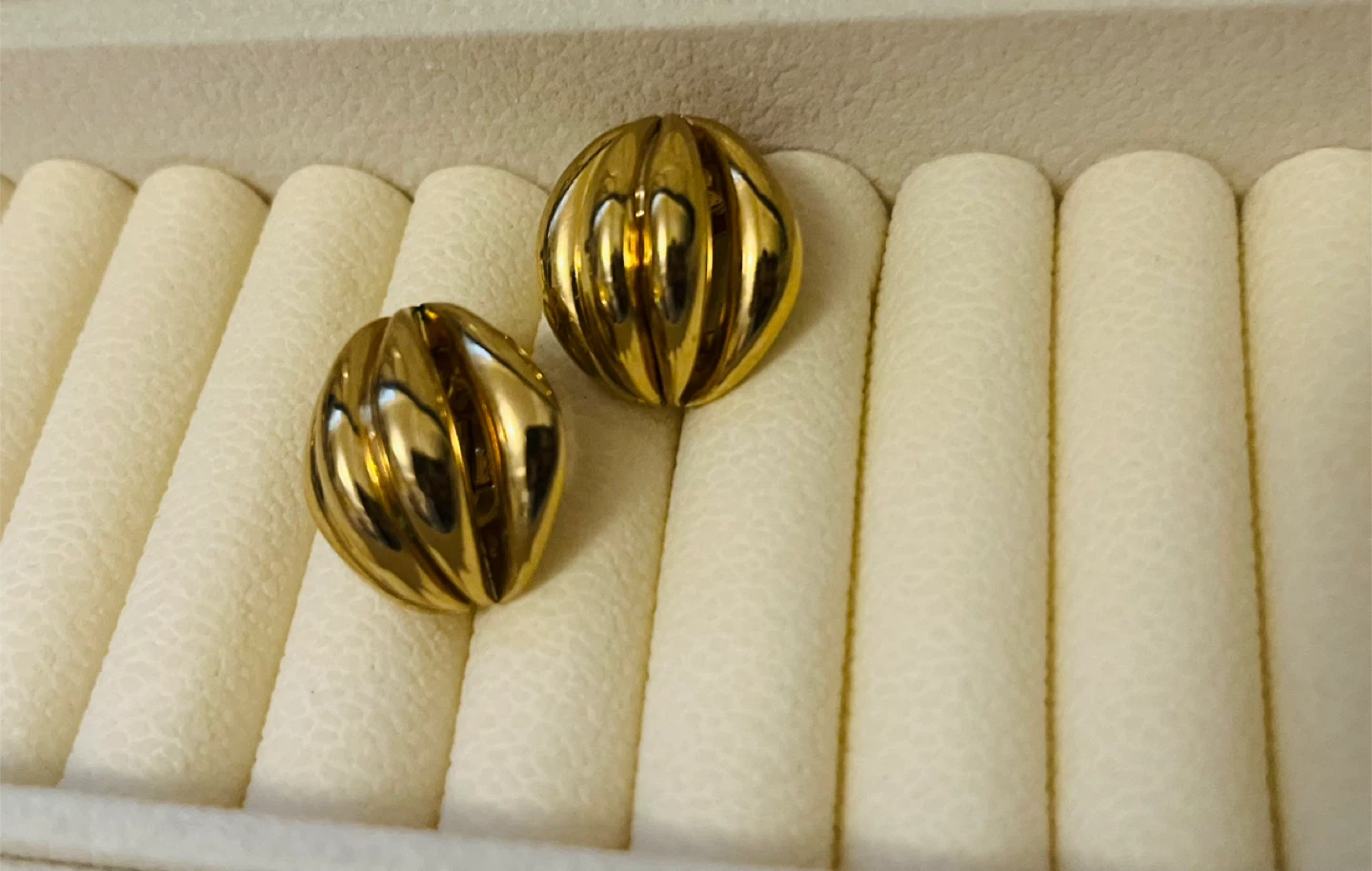 Direction One signed Vintage Gold Tone Ribbed Clip-On Earrings
